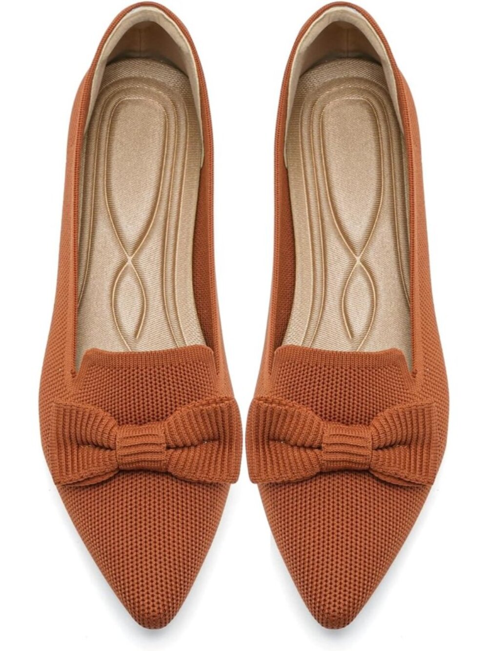 Women's Brown Mesh Ballet Flats Bow Pointed Toe Comfortable Knit Flats Shoes